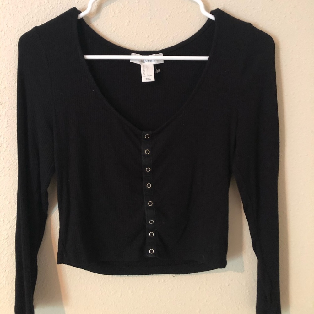 Black button long sleeve top